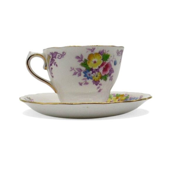 COLCLOUGH Bone China FLORAL Tea Cup and Saucer Gold Trim Vintage - Picture 11 of 12